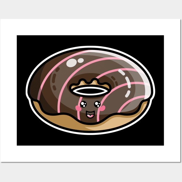 Kawaii Cute Chocolate Donut Wall Art by freeves